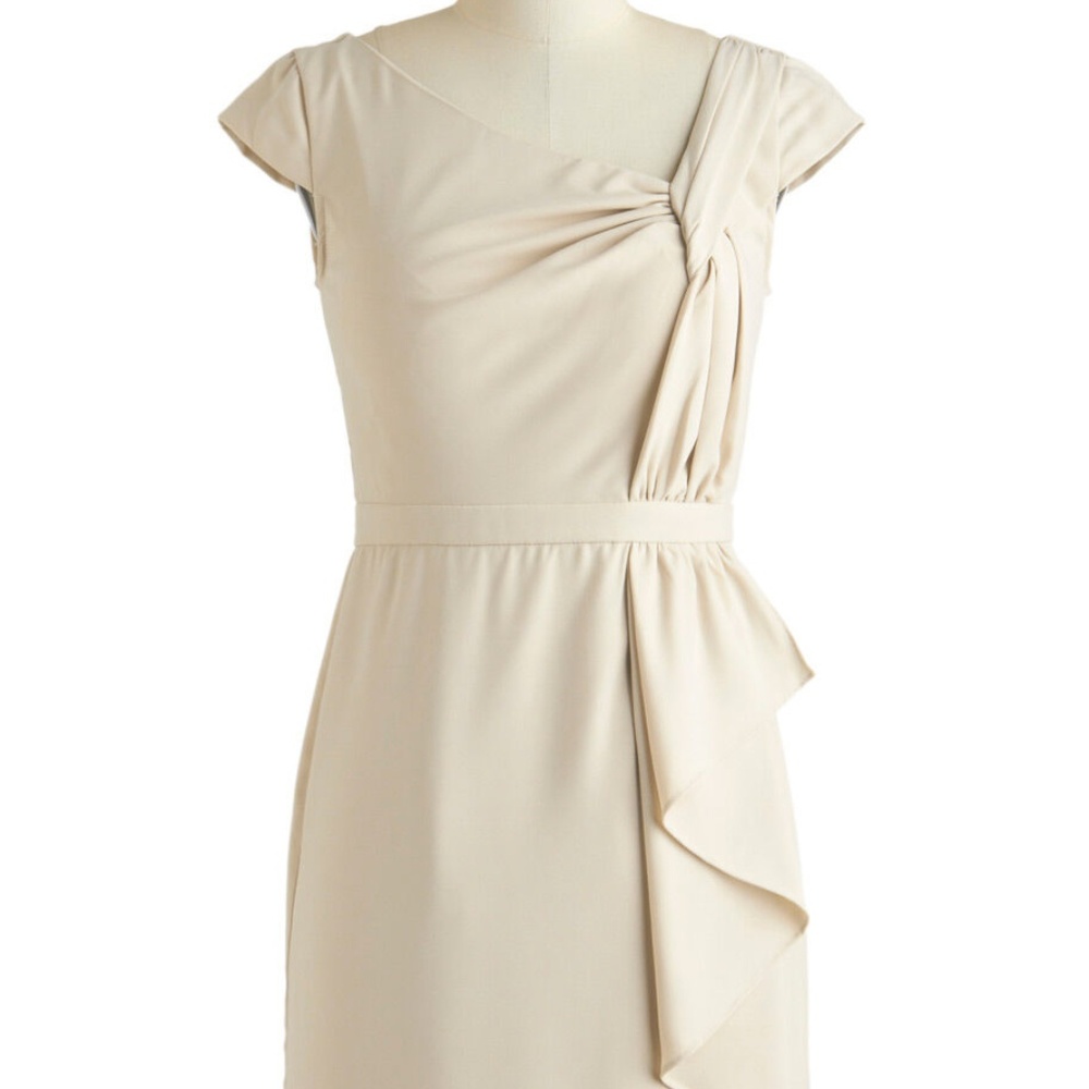 Beige Dress with twisted-top neckline